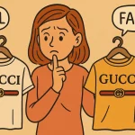 A woman tries to find the difference between real and fake branded clothes.