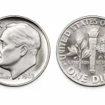 Obverse and reverse of a 1963 Roosevelt dime.